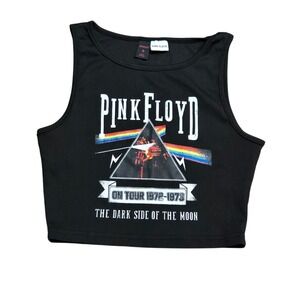 Romwe Pink Floyd Dark Side of the Moon Black Ribbed Crop Tank Top Womens Small